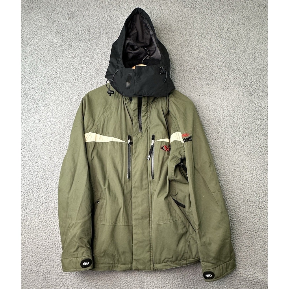 Vtg Marker Ski Snowboard Jacket Mens Medium Green Zip Off Hood Powder Skirt